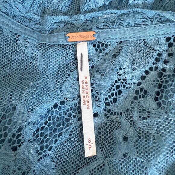 Free People mini dress floral lace cutout ruffled tiered sheer mesh boho Small - Picture 9 of 10